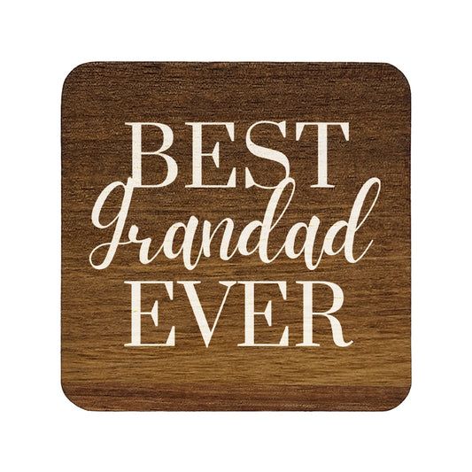 Square wooden coaster with 'Best Grandad Ever' text on a white background