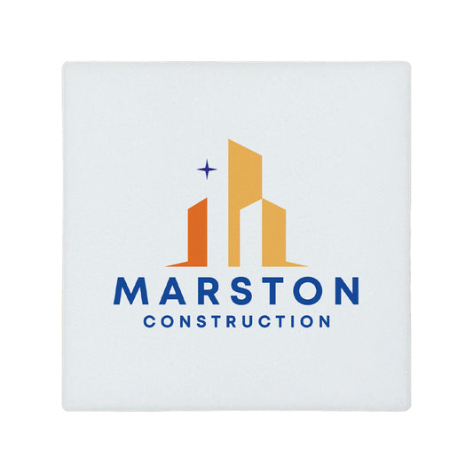 A square ceramic coaster personalised with a construction business logo. Your logo here.