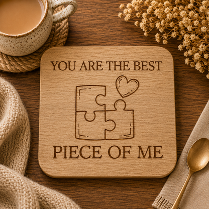 Square Unvarnished Acacia Wood Quote Coaster - "You are the best piece of me"