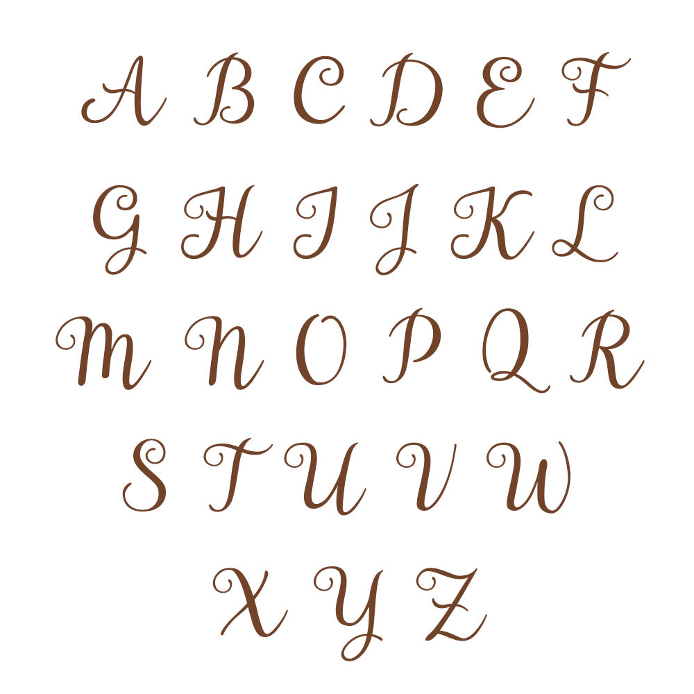 Stylized alphabet letters from A to Z in brown on a white background